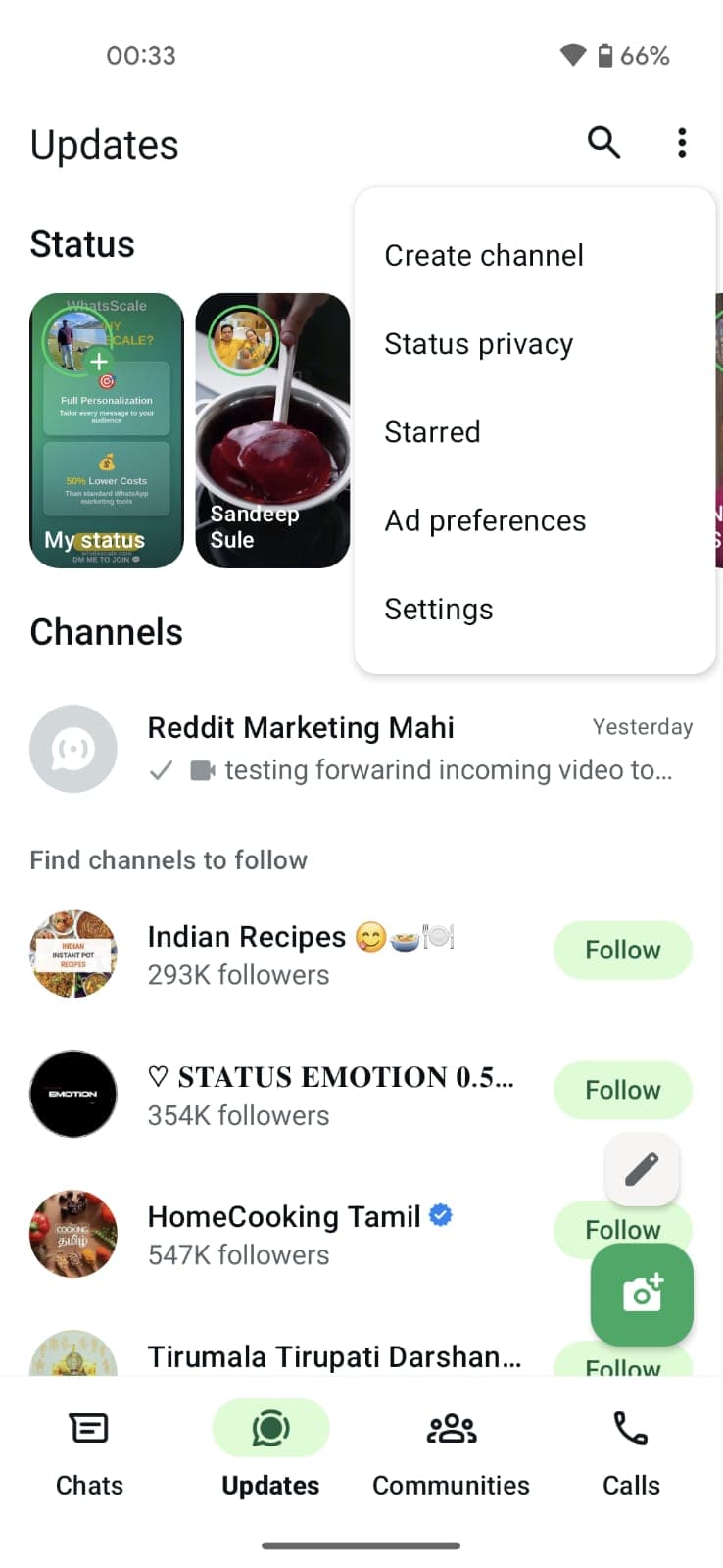 Create channel option on Android